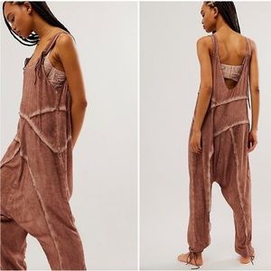 Free People Dusty Rose Brown Washed Harem Jumpsuit